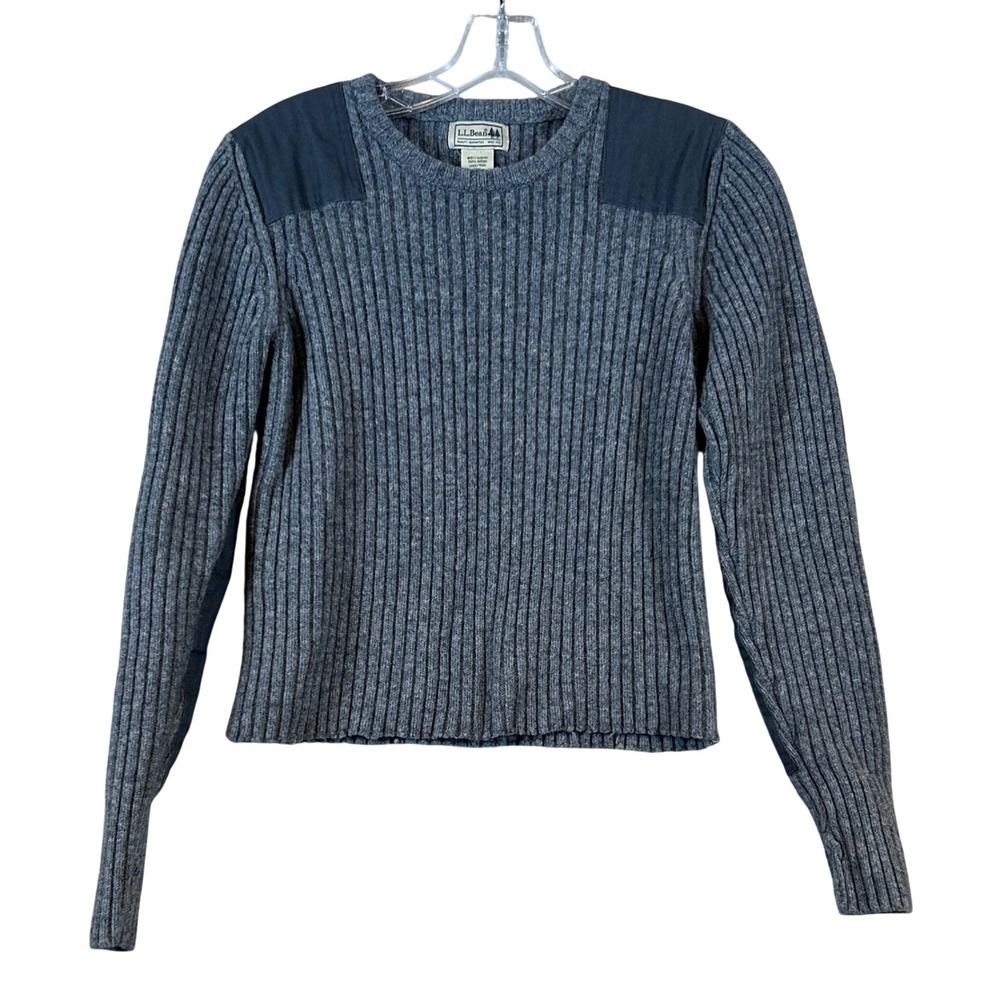 LL Bean Womens Grey 100% Merino Lambswool Ribbed Commando Sweater M Classic Prep